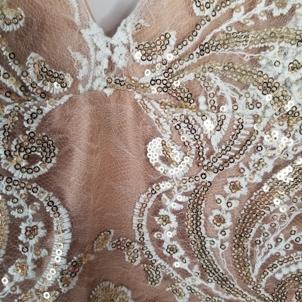 Free People Night Shimmers Mini Dress Lace Sparkly Size S Ivory/Beige Neutral - Picture 10 of 14